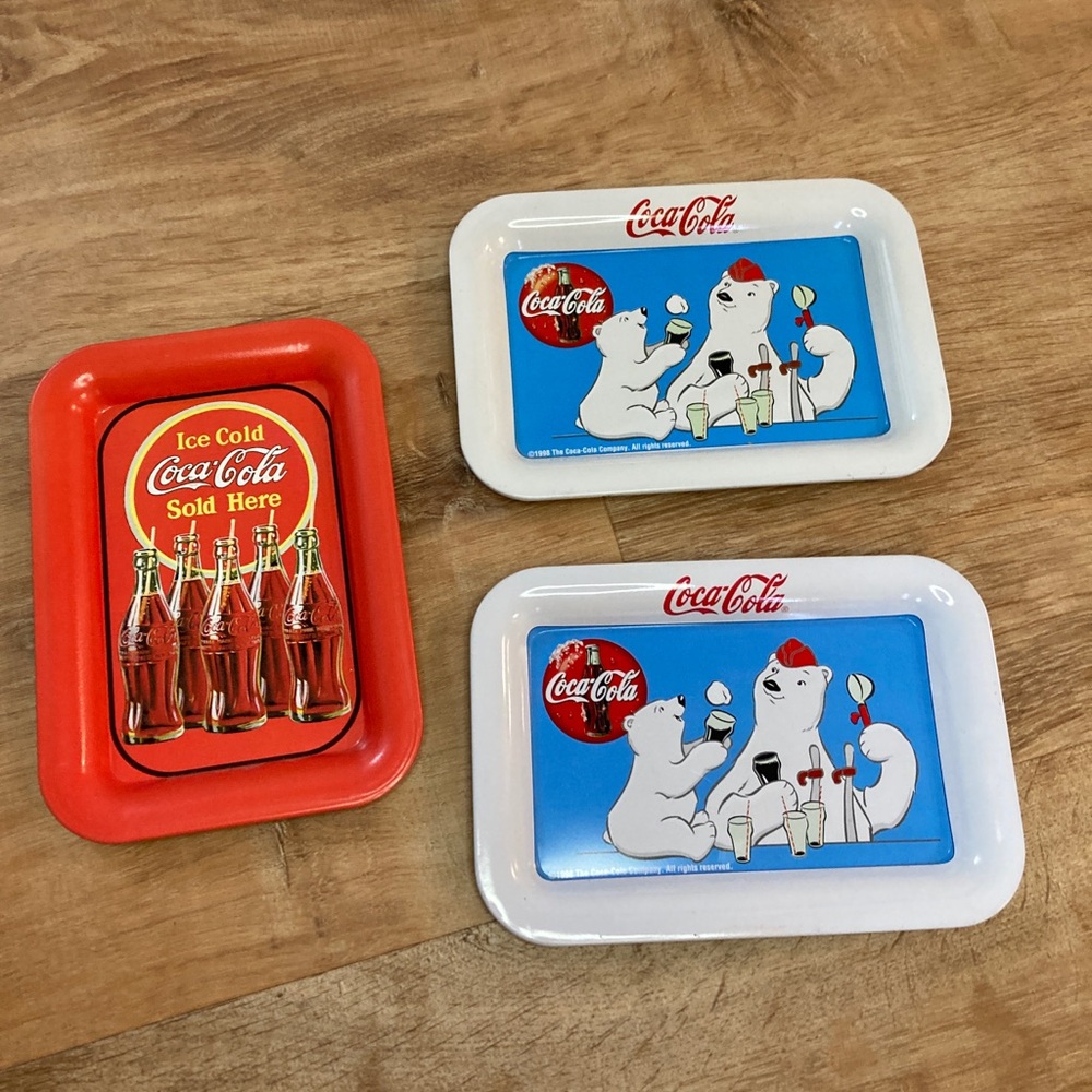 Set of 3 Collectible Coca Cola Advertising Tin Trays 1997 & 1998 Polar Bears Ice